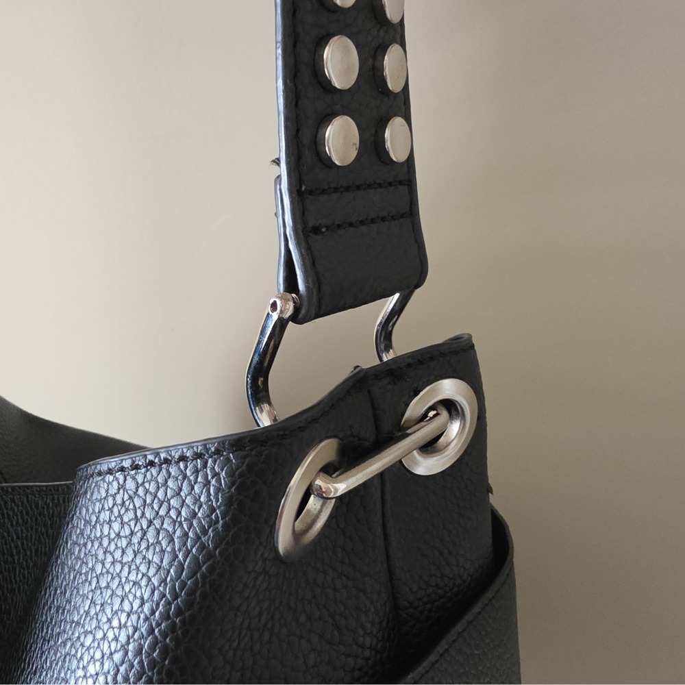 Steve Madden Bsammy Bucket Bag Black Faux Leather Studded Strap Purse - Picture 4 of 10